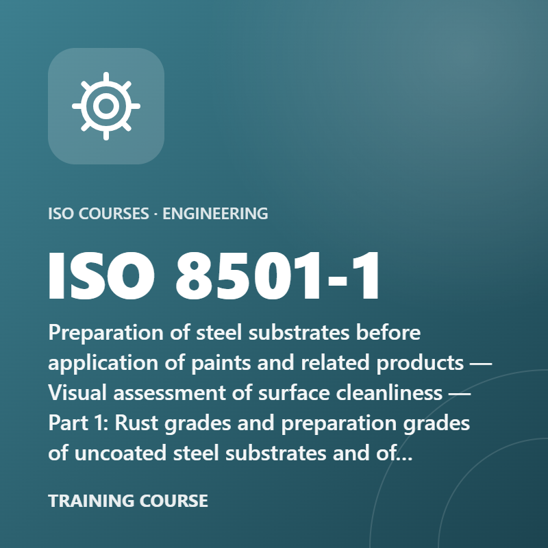 ISO 8501-1 – Preparation of steel substrates before application of paints and related products — Visual assessment of surface cleanliness — Part 1: Rust grades and preparation grades of uncoated steel substrates and of steel substrates after overall removal of previous coatings